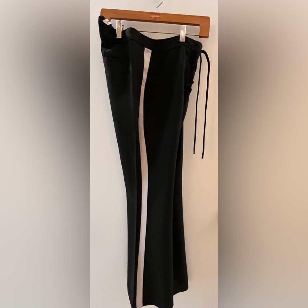 Banana Republic-Olivia Palermo Black Flare Pants White Stripe, Tie Up Accent